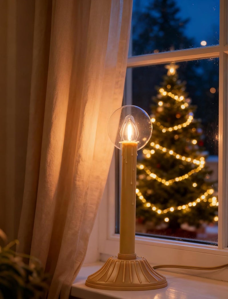 Adirxon Electric Taper Window Candle Lamps (Set of 2), Plug-in LED Candle Lights with Classic Candlestick Base & Spare Bulbs, Warm White Glow for Christmas & Holiday Window Decor - Image 3
